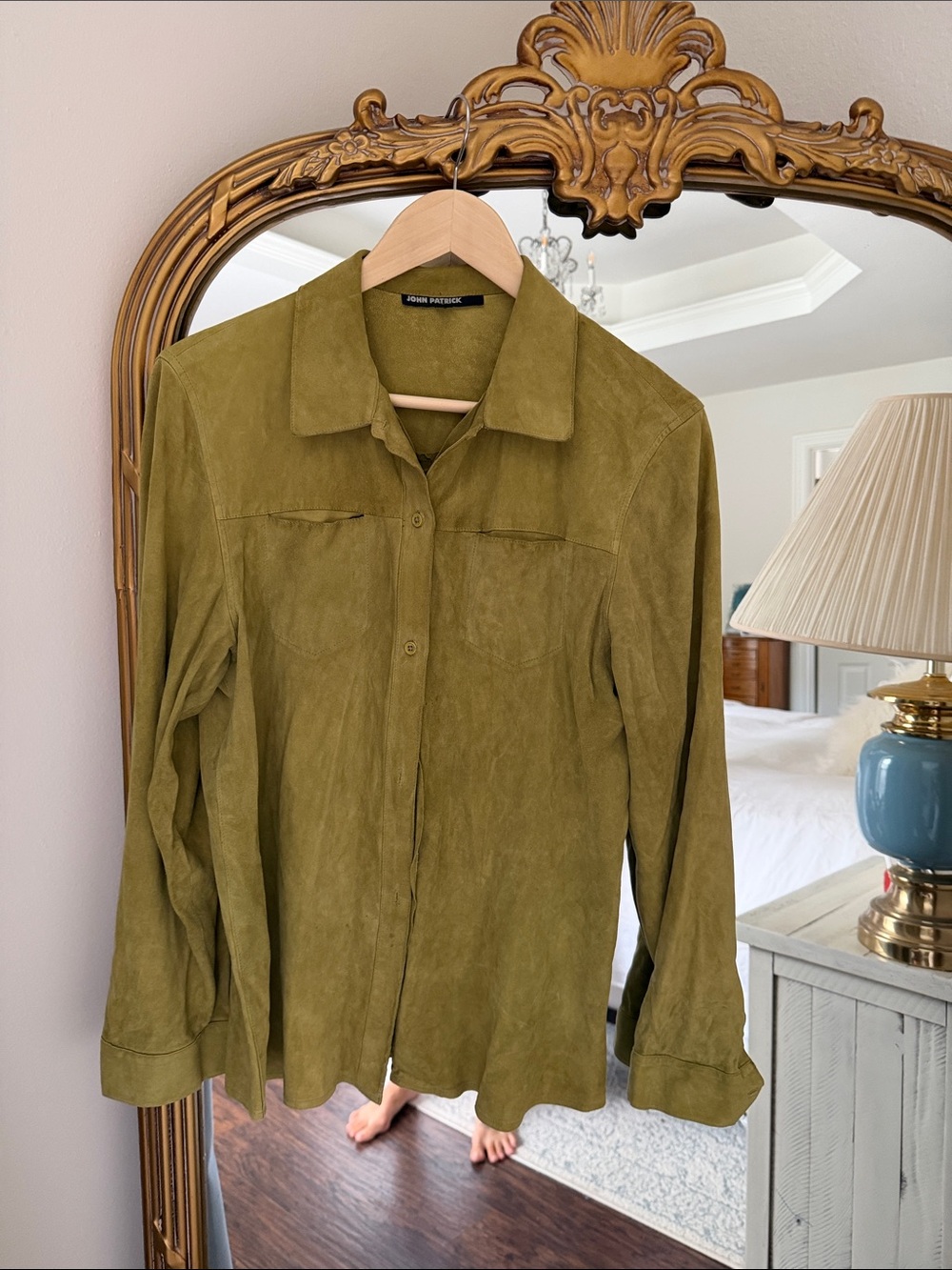 Vintage John Patrick chartreuse suede shirt